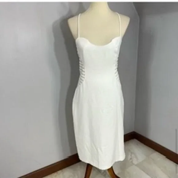NWT Halston Heritage white bodycon cut-out midi dress sweetheart bachelorette - Picture 2 of 9